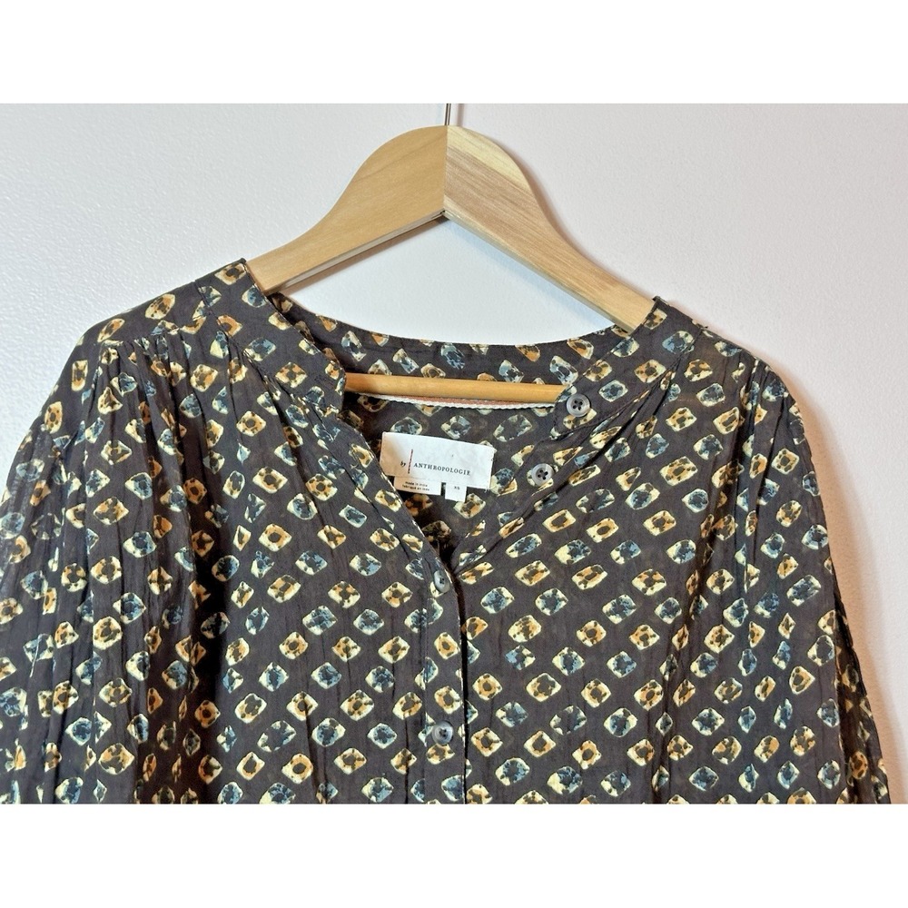 Anthropologie Top XS Pamela Brown Motif Long Sleeve Blouse Balloon Sleeves Boho - Picture 2 of 10